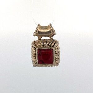 Estate Mexico Sterling Silver 925 Pendant Red Stone Vintage Artisan Jewelry